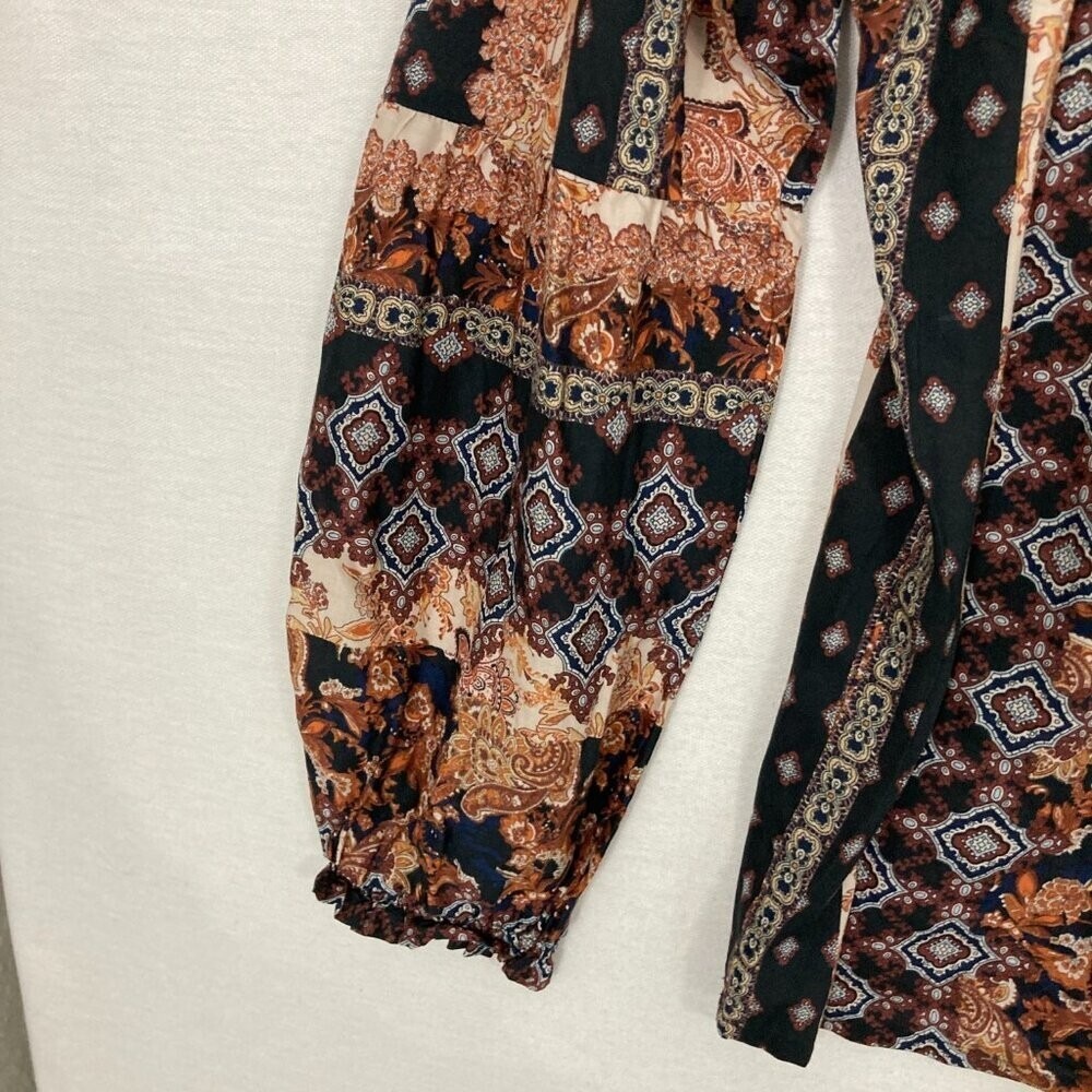 Nine West Brown Black Boho Print Ultra Soft Comfy Popover Blouse XL - Picture 5 of 10